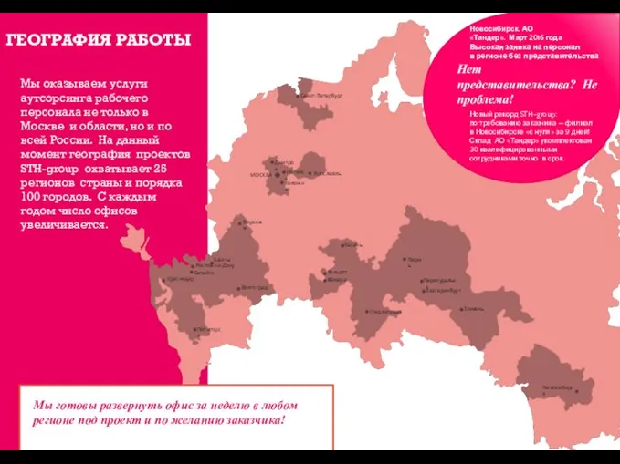 ГЕОГРАФИЯ РАБОТЫ Пермь Екатеринбург Тюмень Новосибирск Стерлитамак Казань Самара Пятигорск Волгоград