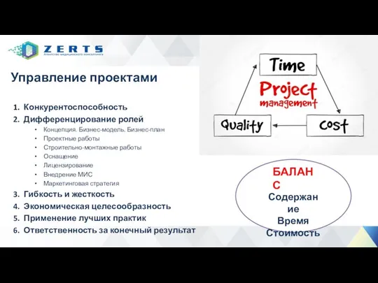 Управление проектами 1. Конкурентоспособность 2. Дифференцирование ролей Концепция. Бизнес-модель. Бизнес-план Проектные