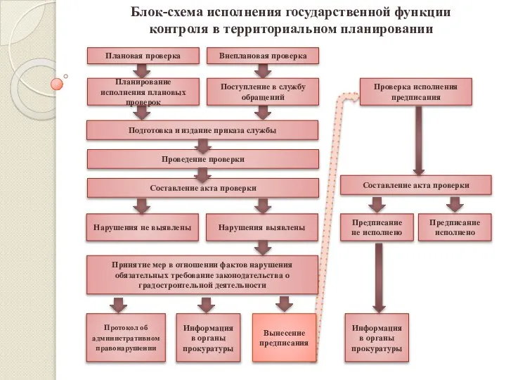 Блок-схема исполнения государственной функции контроля в территориальном планировании Плановая проверка Внеплановая