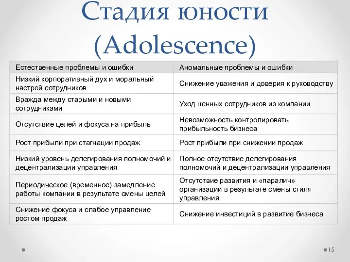 Стадия юности (Adolescence)