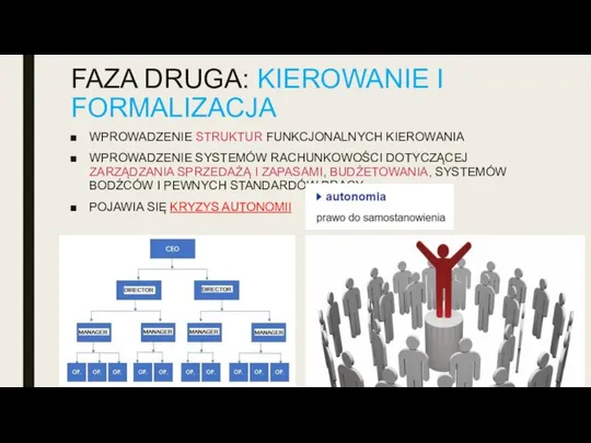 FAZA DRUGA: KIEROWANIE I FORMALIZACJA WPROWADZENIE STRUKTUR FUNKCJONALNYCH KIEROWANIA WPROWADZENIE SYSTEMÓW