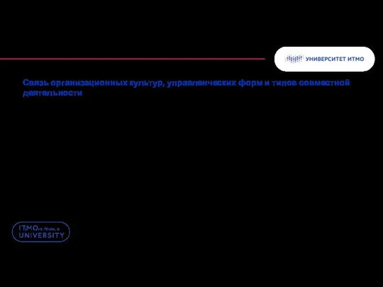 Связь организационных культур, управленческих форм и типов совместной деятельности