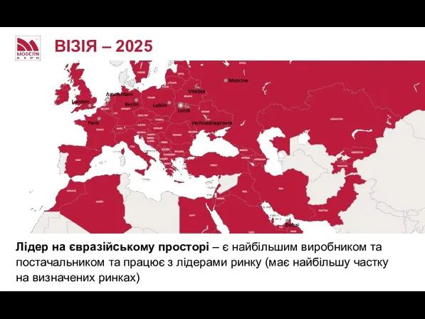 ВІЗІЯ – 2025 Лідер на євразійському просторі – є найбільшим виробником