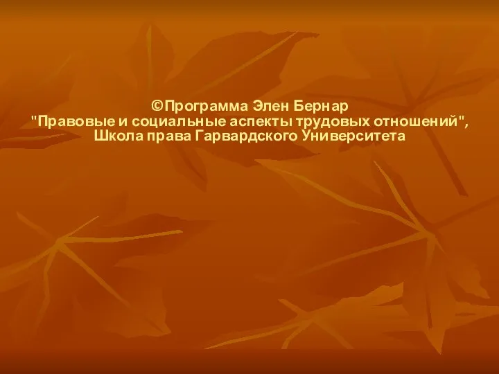 ©Программа Элен Бернар "Правовые и социальные аспекты трудовых отношений", Школа права Гарвардского Университета