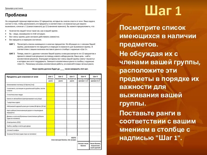 Шаг 1 Посмотрите список имеющихся в наличии предметов. Не обсуждая их