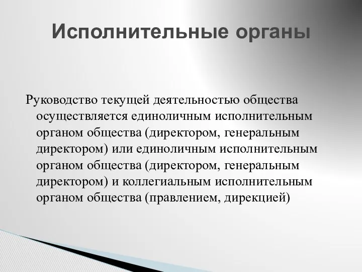 Руководство текущей деятельностью общества осуществляется единоличным исполнительным органом общества (директором, генеральным