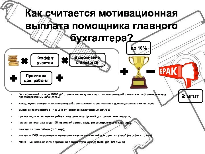 Как считается мотивационная выплата помощника главного бухгалтера? Фиксированный оклад – 18000