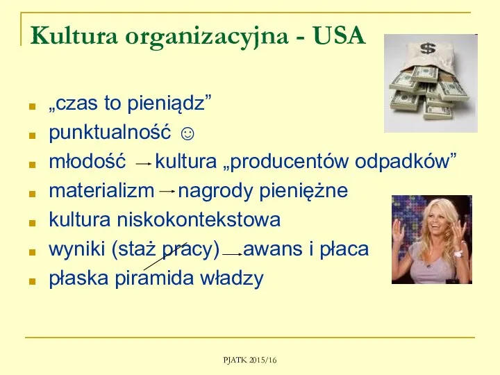 PJATK 2015/16 Kultura organizacyjna - USA „czas to pieniądz” punktualność ☺