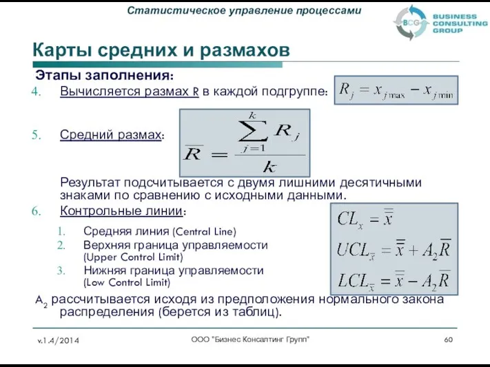 Карты средних и размахов Этапы заполнения: Вычисляется размах R в каждой