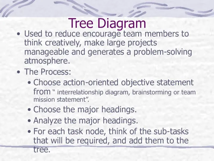 Tree Diagram Used to reduce encourage team members to think creatively,