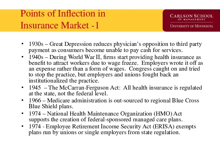 Points of Inflection in Insurance Market -1 1930s – Great Depression