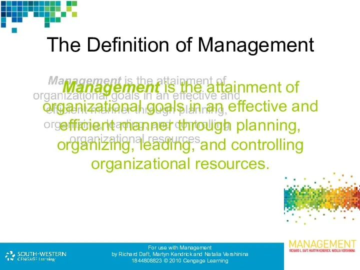 The Definition of Management Management is the attainment of organizational goals