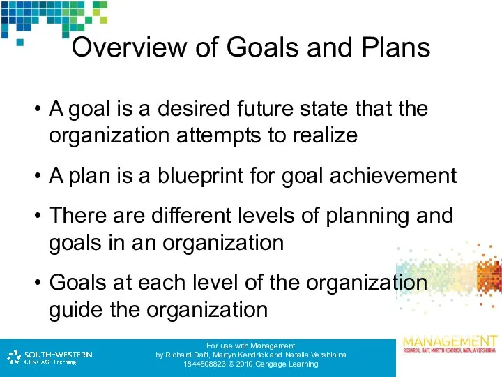 Overview of Goals and Plans A goal is a desired future