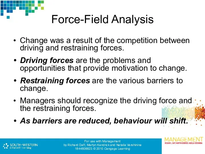 Force-Field Analysis Change was a result of the competition between driving
