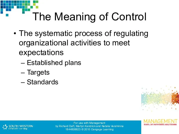 The Meaning of Control The systematic process of regulating organizational activities