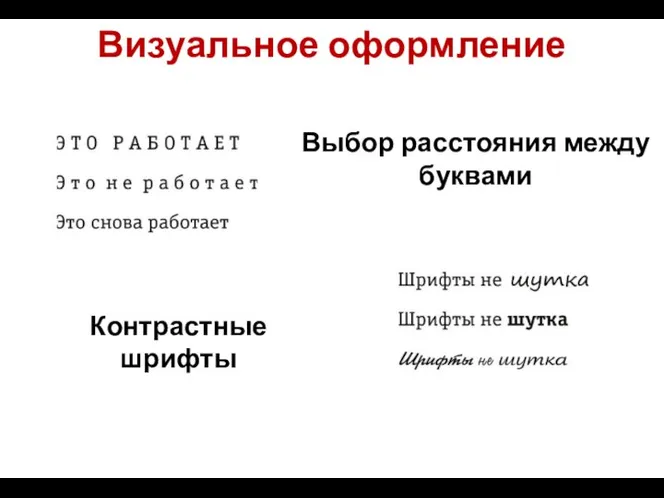 Выбор расстояния между буквами Контрастные шрифты Визуальное оформление