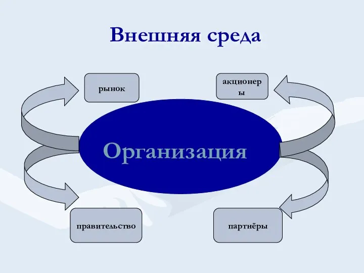 Внешняя среда Организация рынок акционеры правительство партнёры