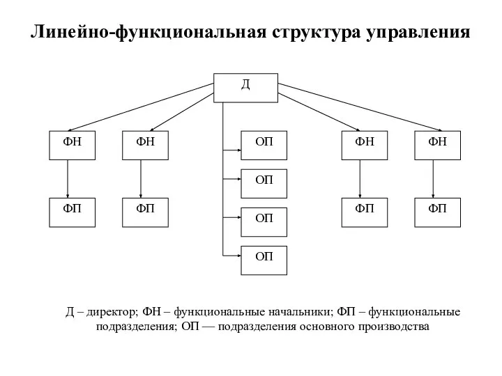 Линейно-функциональная структура управления Д – директор; ФН – функциональные начальники; ФП