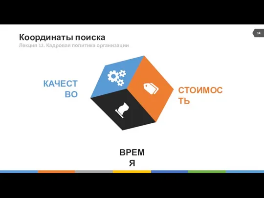 Координаты поиска КАЧЕСТВО СТОИМОСТЬ ВРЕМЯ Лекция 12. Кадровая политика организации