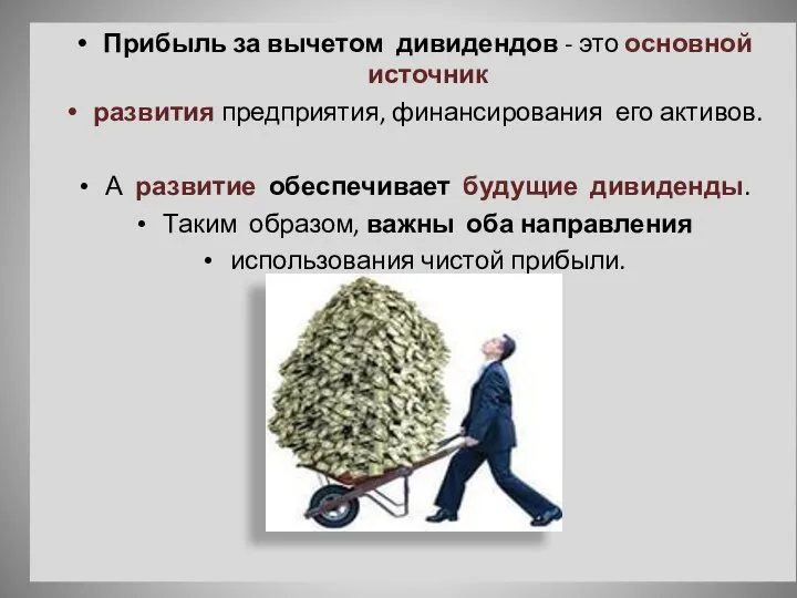 Прибыль за вычетом дивидендов - это основной источник развития предприятия, финансирования