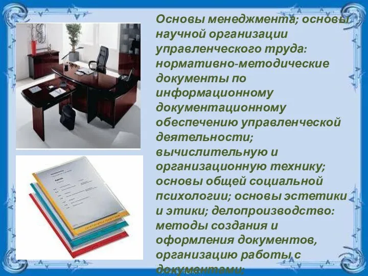 Основы менеджмента; основы научной организации управленческого труда: нормативно-методические документы по информационному