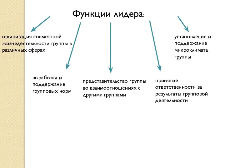 Функции лидера: организация совместной жизнедеятельности группы в различных сферах выработка и