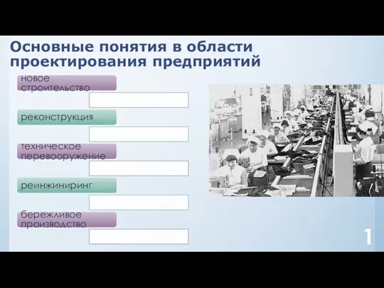 Основные понятия в области проектирования предприятий 1 новое строительство реконструкция техническое перевооружение реинжиниринг бережливое производство