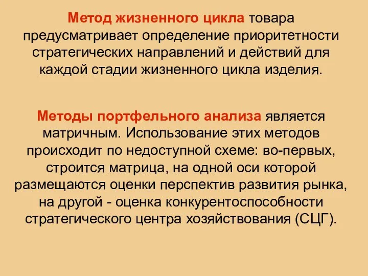 Метод жизненного цикла товара предусматривает определение приоритетности стратегических направлений и действий