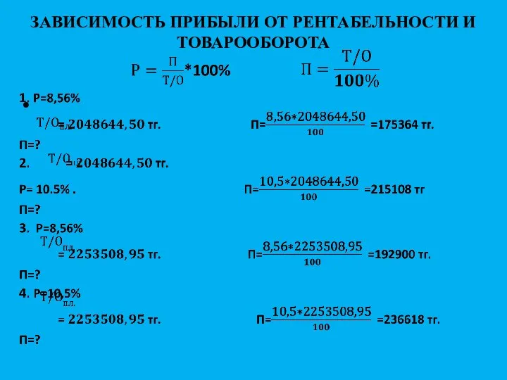 ЗАВИСИМОСТЬ ПРИБЫЛИ ОТ РЕНТАБЕЛЬНОСТИ И ТОВАРООБОРОТА