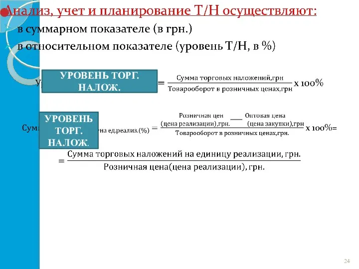 УРОВЕНЬ ТОРГ. НАЛОЖ. УРОВЕНЬ ТОРГ. НАЛОЖ.