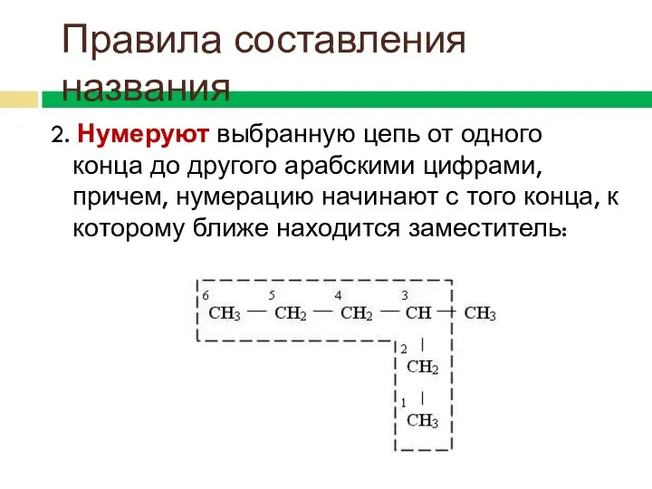 2. Нумеруют выбранную цепь от одного конца до другого арабскими цифрами,