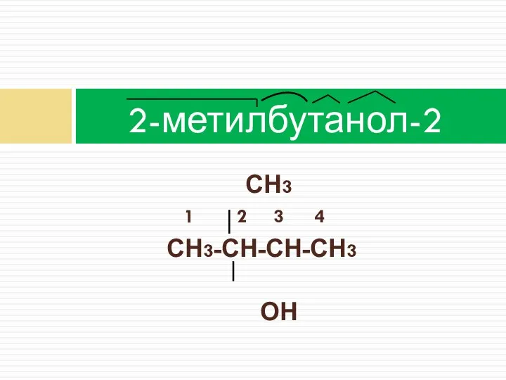 СН3 1 2 3 4 СН3-СН-СН-СН3 ОН 2-метилбутанол-2
