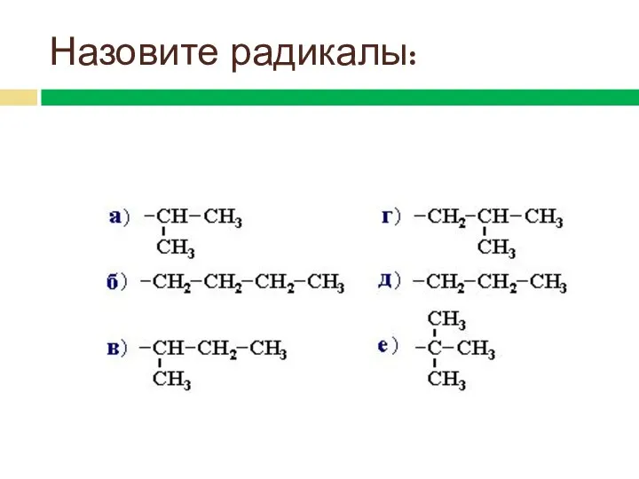 4. Укажите названия углеводородных радикалов: Назовите радикалы: