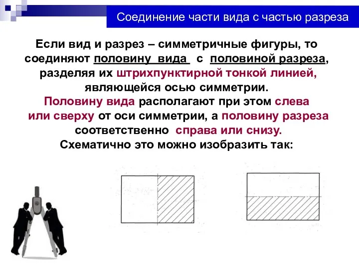 Соединение части вида с частью разреза Если вид и разрез –