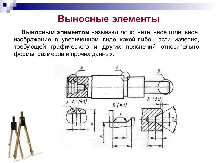 Выносные элементы Выносным элементом называют дополнительное отдельное изображение в увеличенном виде