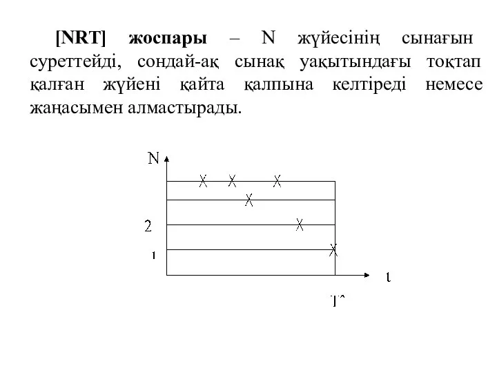 [NRT] жоспары – N жүйесінің сынағын суреттейді, сондай-ақ сынақ уақытындағы тоқтап