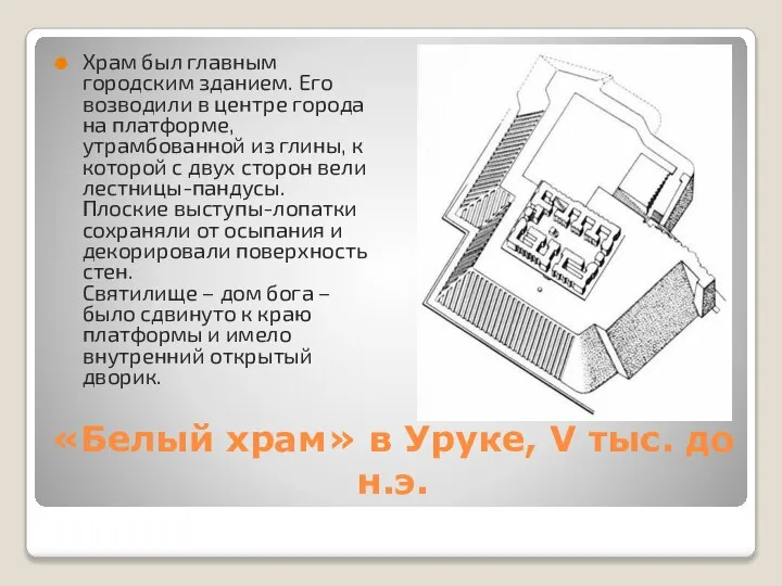 «Белый храм» в Уруке, V тыс. до н.э. Храм был главным