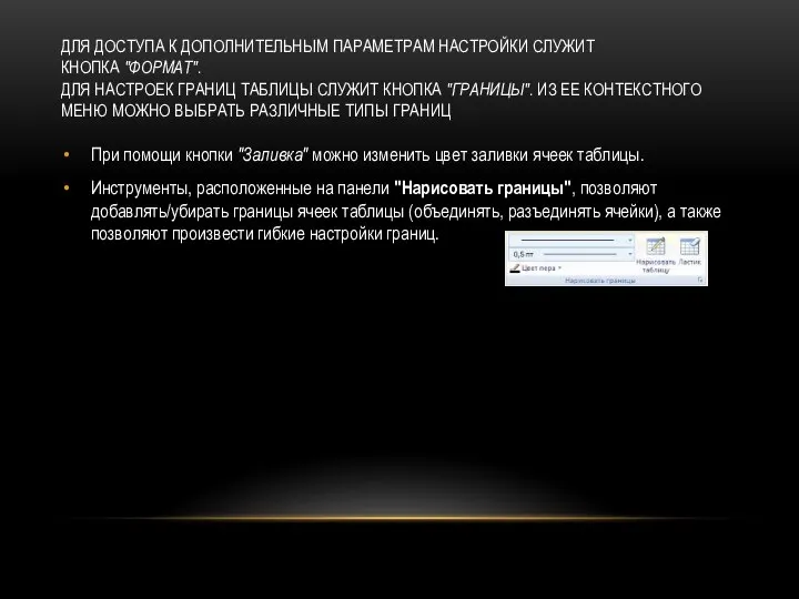 ДЛЯ ДОСТУПА К ДОПОЛНИТЕЛЬНЫМ ПАРАМЕТРАМ НАСТРОЙКИ СЛУЖИТ КНОПКА "ФОРМАТ". ДЛЯ НАСТРОЕК