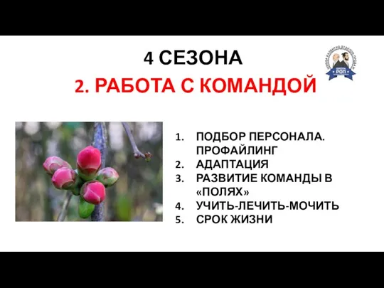 4 СЕЗОНА СКОРОСТЬ СИЛА ТОЧНОСТЬ 2. РАБОТА С КОМАНДОЙ ПОДБОР ПЕРСОНАЛА.