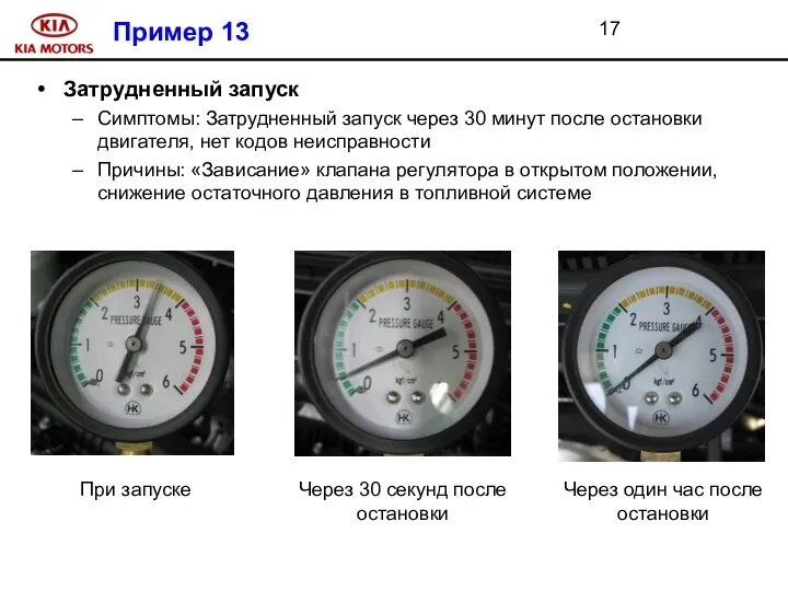 Пример 13 Затрудненный запуск Симптомы: Затрудненный запуск через 30 минут после