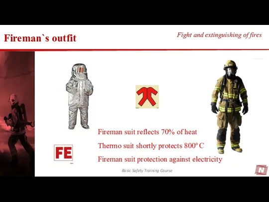 Basic Safety Training Course Fight and extinguishing of fires Fireman`s outfit