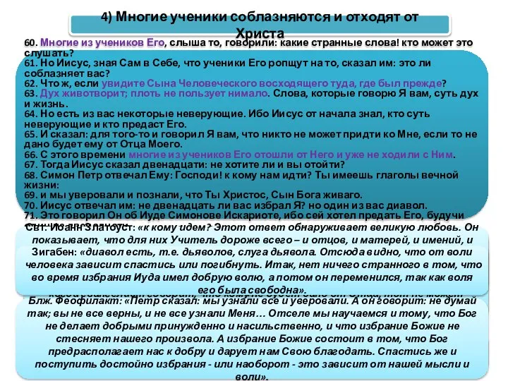 60. Многие из учеников Его, слыша то, говорили: какие странные слова!