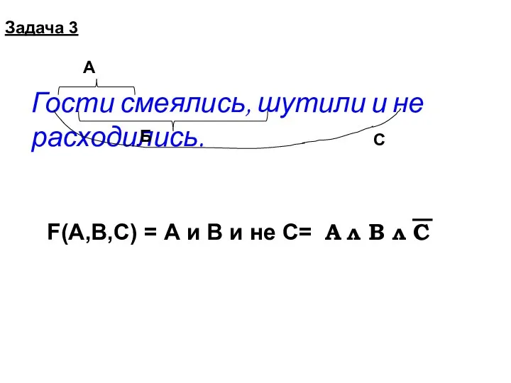 Задача 3 Гости смеялись, шутили и не расходились. А Б С