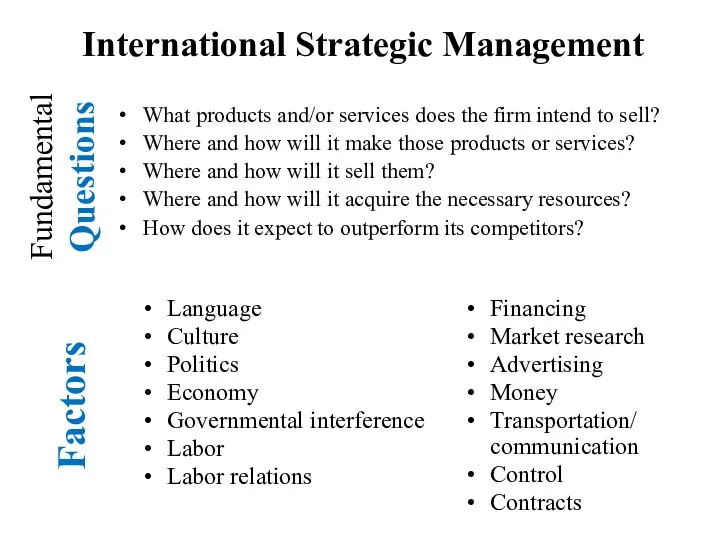 Fundamental Questions What products and/or services does the firm intend to