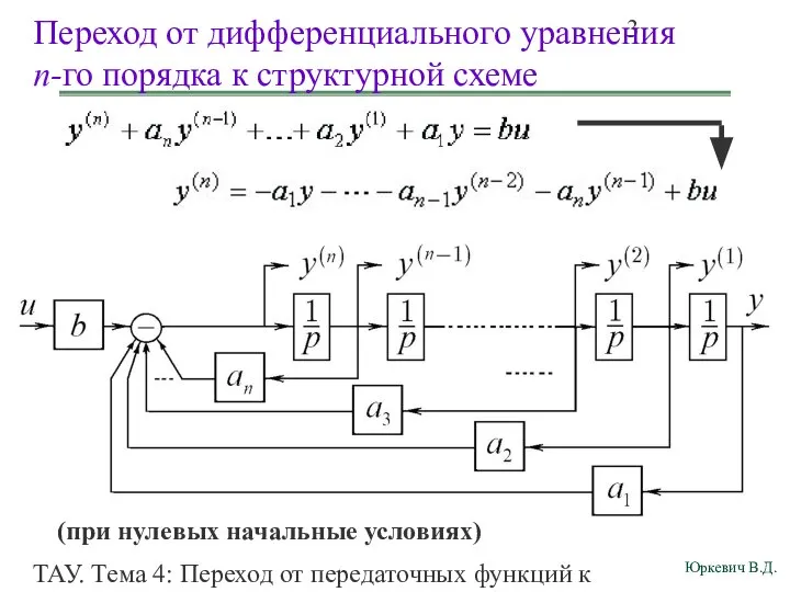 ТАУ. Тема 4: Переход от передаточных функций к дифференциальным уравнениям и