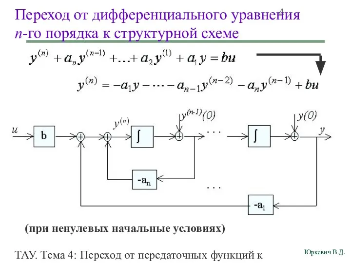 ТАУ. Тема 4: Переход от передаточных функций к дифференциальным уравнениям и