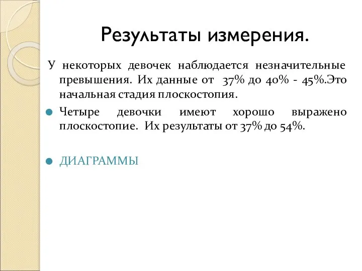 Результаты измерения. У некоторых девочек наблюдается незначительные превышения. Их данные от