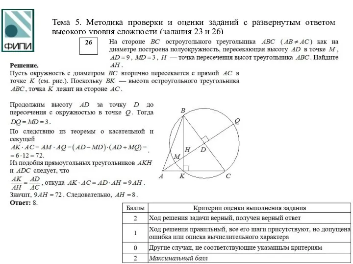 Тема 5. Методика проверки и оценки заданий с развернутым ответом высокого