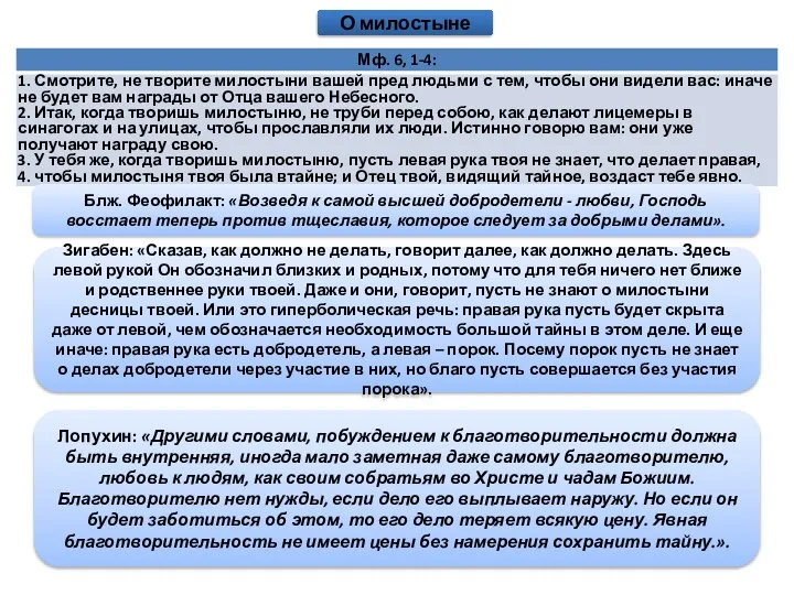 О милостыне Блж. Феофилакт: «Возведя к самой высшей добродетели - любви,