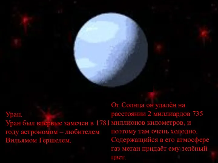 Уран. Уран был впервые замечен в 1781 году астрономом – любителем